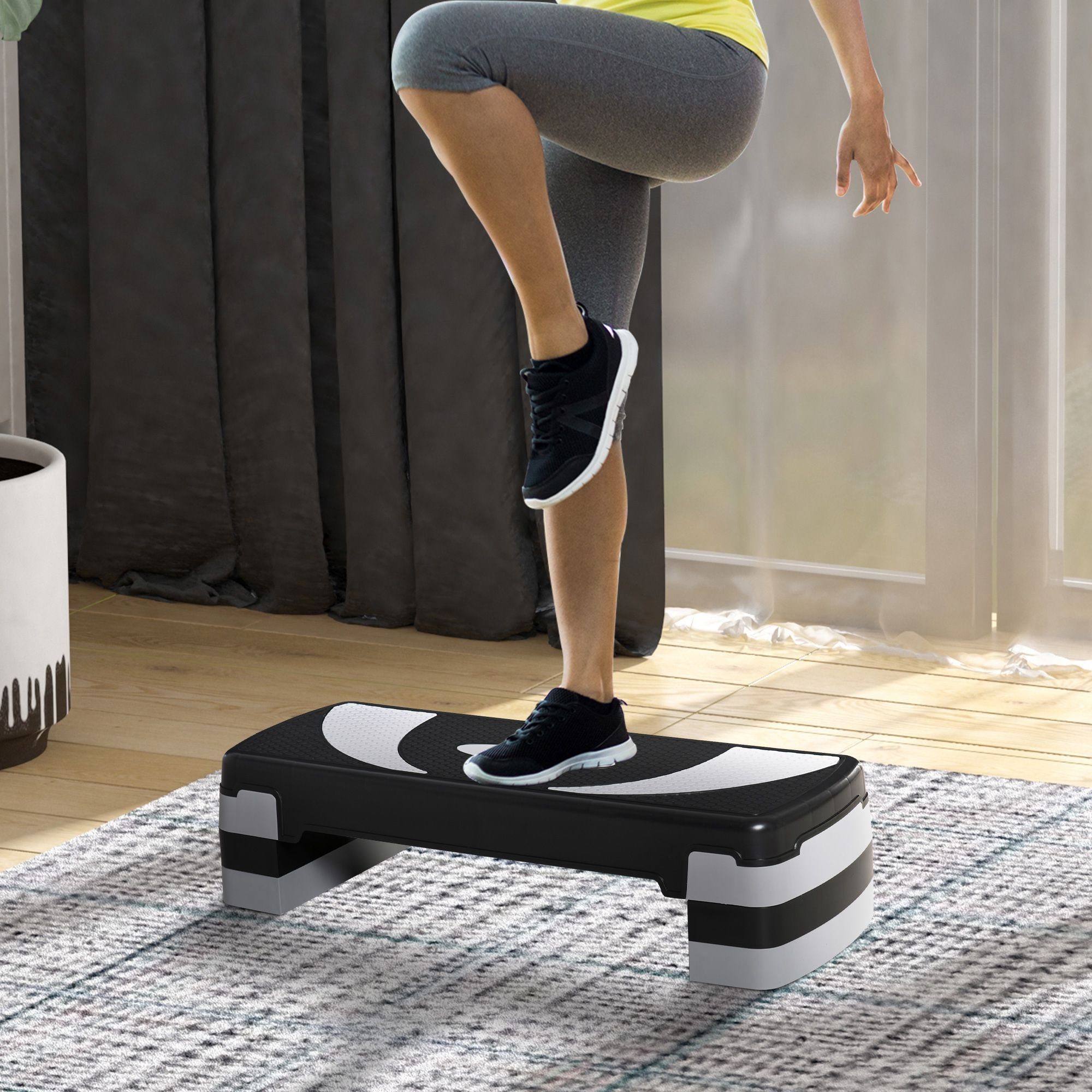 HOMCOM Stepper Steppbrett höhenverstellbar mit 3 Stufen (10/15/20 cm) (Fitness Heimtrainer, 1-tlg., Aerobic-Stepper), für Indoor Outdoor Belastbarkeit bis 150 kg 80 x 31 x 10-20 cm