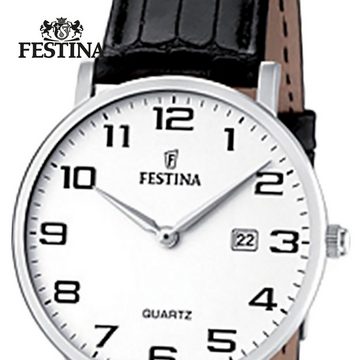 Festina Quarzuhr Festina Damen Uhr F16477/1 Analog Leder, (Analoguhr), Damen Armbanduhr rund, Lederarmband schwarz