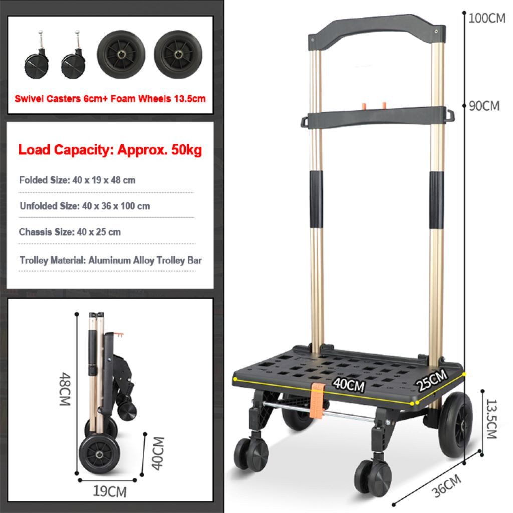 P & K Sackkarre 2in1 Einkaufstrolley & Sackkarre – faltbar, 50kg Tragkraft, XL-Räder