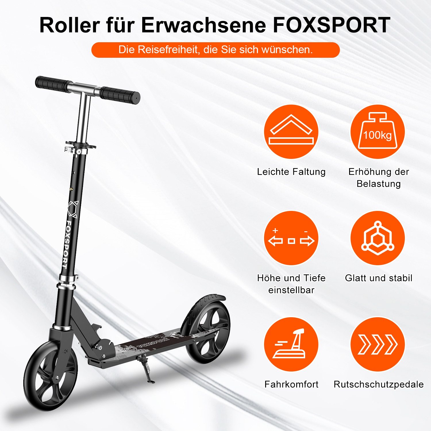 FOXSPORT Cityroller Leichter faltbarer, für Erwachsene und Kinder, 1 km/h, (Packung, mit Schutzblechen), klappbar&höhenverstellbar Scooter 4.7 Zoll Räder Maximale 100 kg