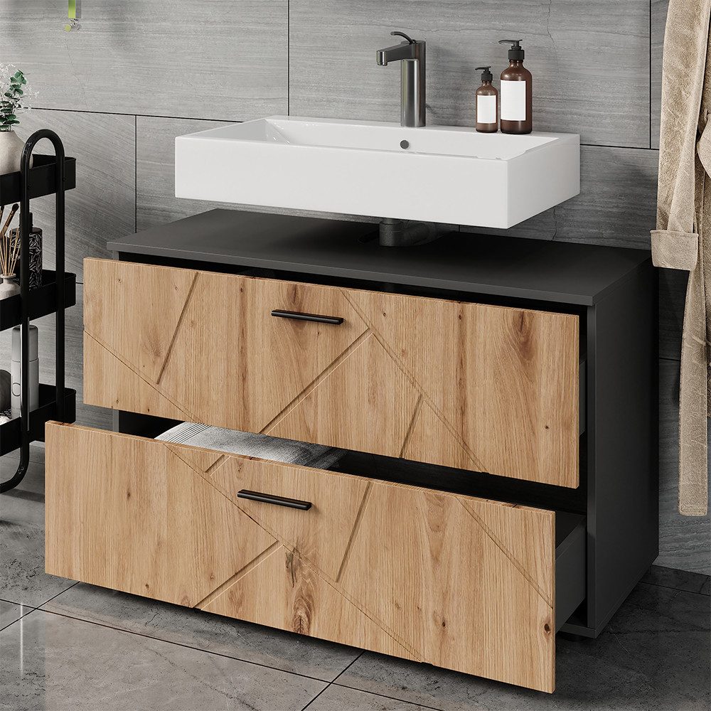 Vicco Waschbeckenunterschrank Irma, Anthrazit/Goldkraft Eiche, 100.1 x 60.6 günstig online kaufen