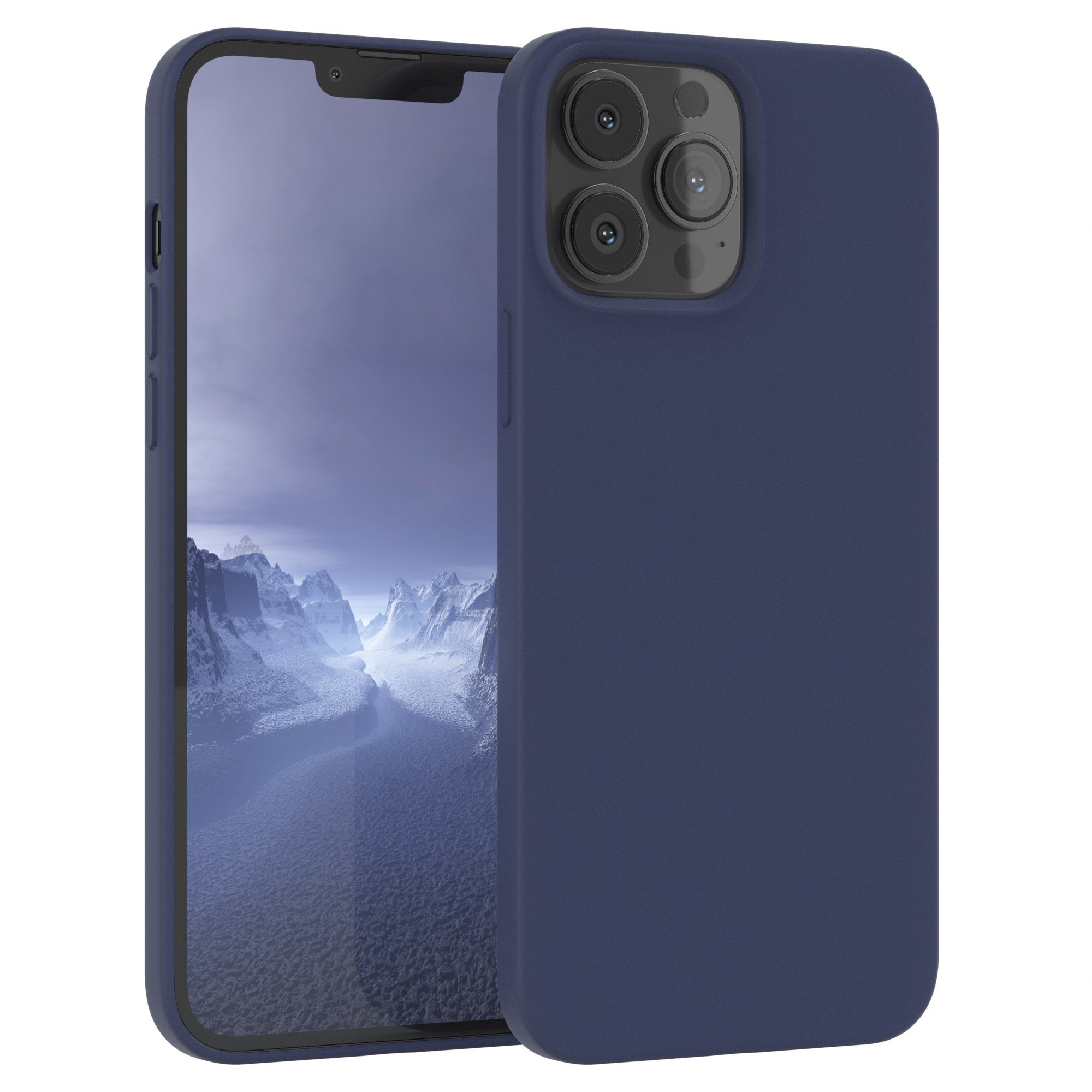 EAZY CASE Handyhülle Premium Silikon Case für Apple iPhone 13 Pro Max 6,7 Zoll, Handy Softcase Hülle Silikon mit Displayschutz Case Blau / Nachtblau