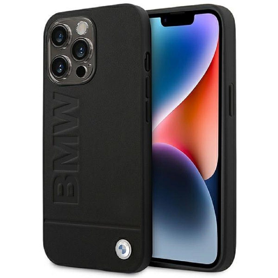 BMW Handyhülle Case Echtleder schwarz iPhone 14 Pro 6,1 Zoll, Kantenschutz