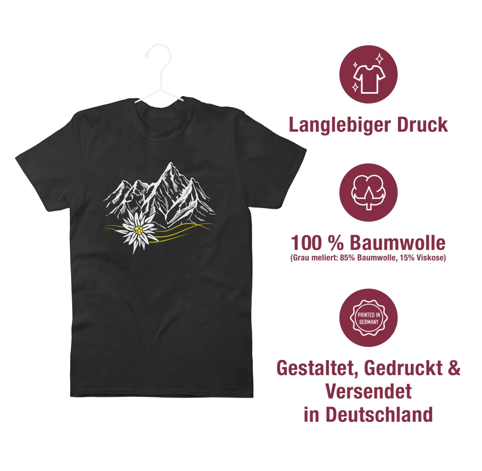 Shirtracer T-Shirt Edelweiß Berge Wandern Herren 02 ruft Alpen für Schwarz Wanderlust Mode Berg Oktoberfest