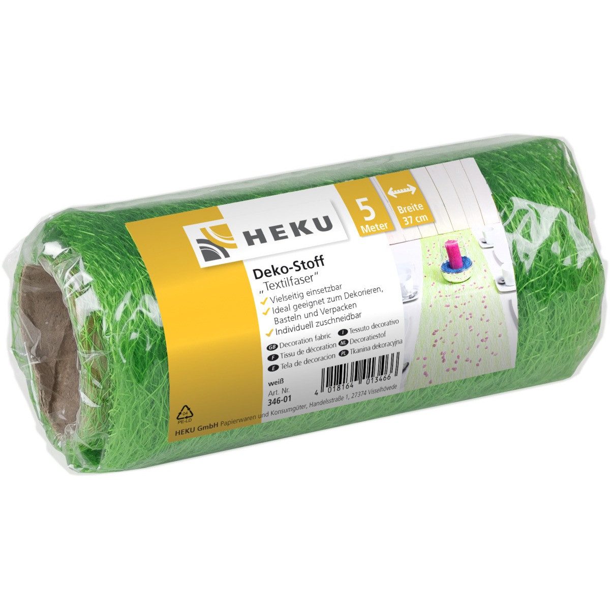 HEKU Tischband Deko Stoff Textilfaser auf Rolle grün 5mx37cm