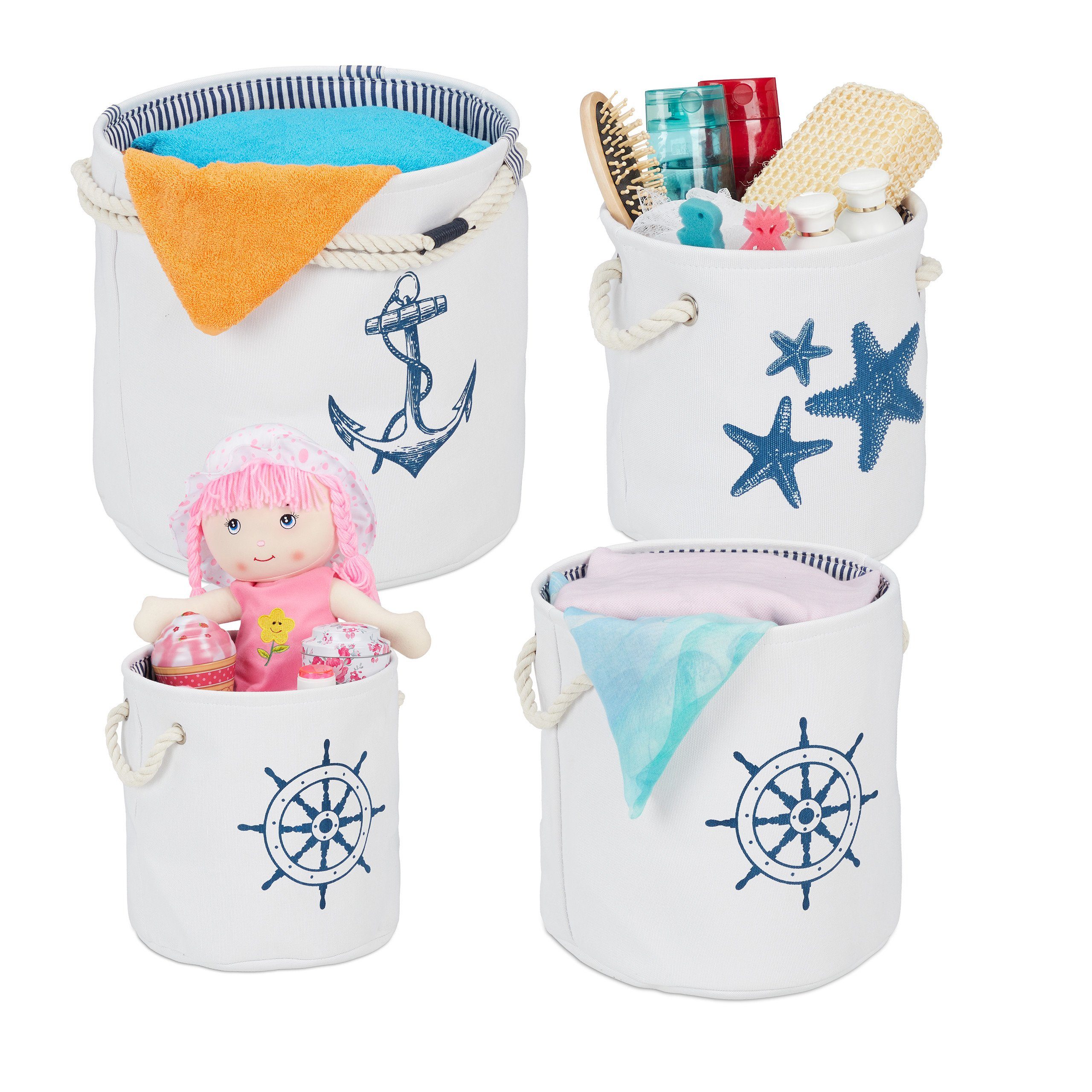 relaxdays Aufbewahrungskorb 4er Set maritim