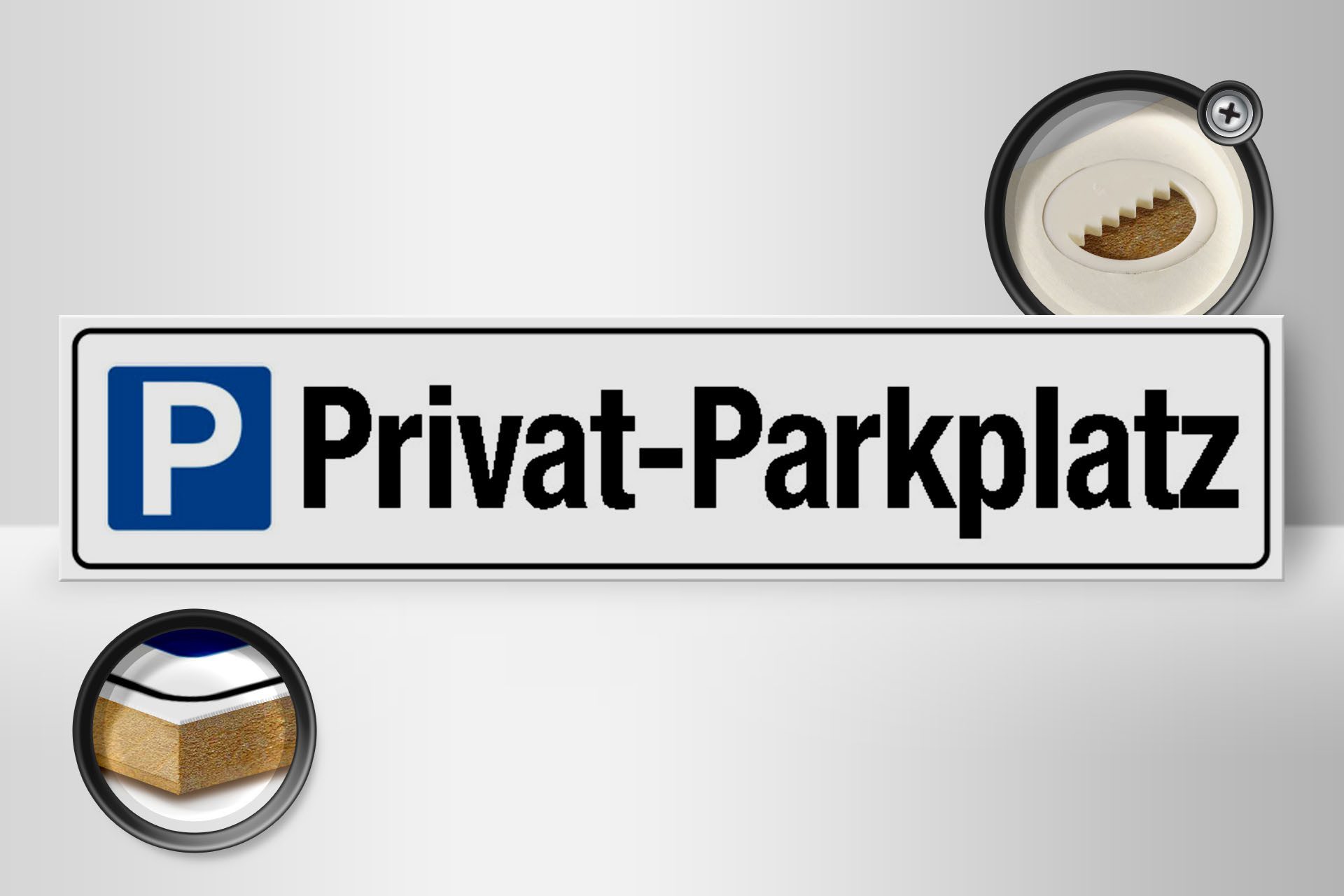 Femer GmbH Holzbild Straßenschild 46x10cm Privat - Parkplatz Parken, Parkplatz (1 St), Glatte Holzfaserplatte (MDF), vorn beschichtet