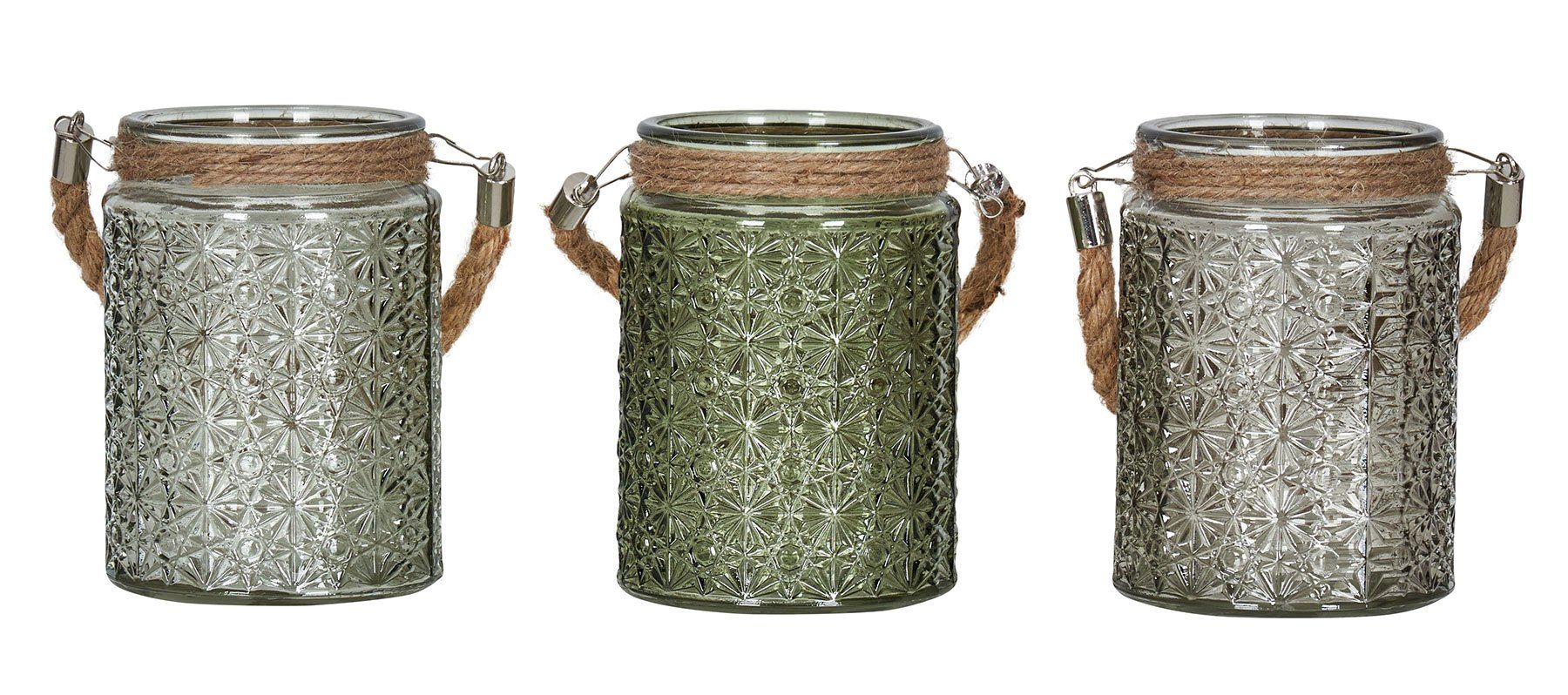 Levandeo® Teelichthalter, 3er Set Windlicht H13cm Glas Grün Khaki Teelichthalter Tischdeko