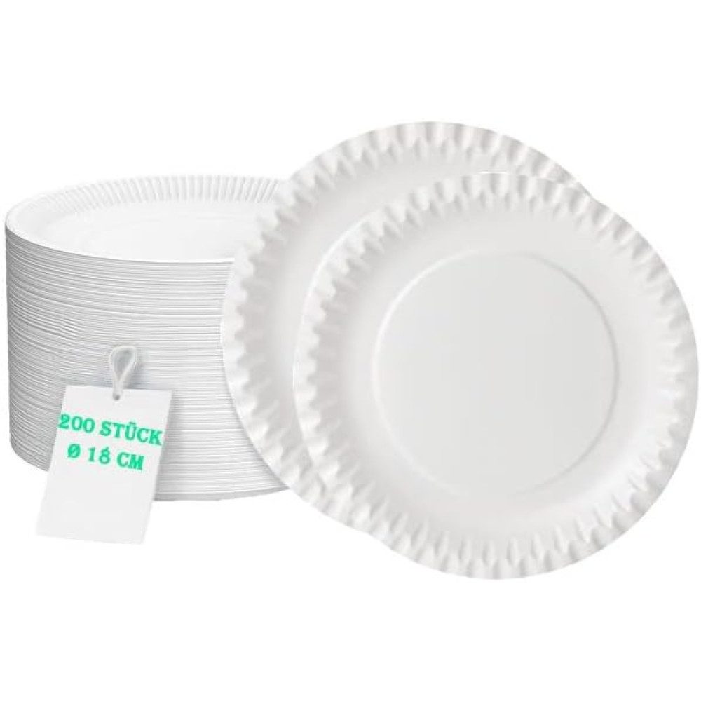 Lauroo Grillteller Pappteller rund 18 cm – Lunch-Teller, hitzebeständig 90 °C -200 Stück, (200 St)
