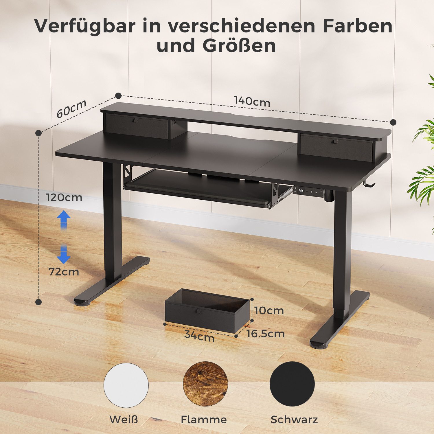HOMALL Schreibtisch Höhenverstellbarer Schreibtisch mit Schublade, Schülerschreibtisch (140CM Mit 2 Stofbehangen 3 Spaicherpositionen fur die Hohe + Erinerung beilangem Sitzen. 2 Haken, Tastaturablage,maximale Belastbarkait 7o kg,ostern geschenke)