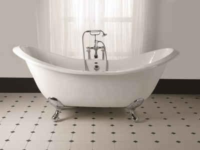 Casa Padrino Badewanne Luxus Jugendstil Badewanne Weiß / Silber 180 x 77 x H. 79 cm - Gebogene freistehende Acryl Badewanne mit verchromten kugelförmigen Stahl Füßen - Jugendstil Badezimmermöbel