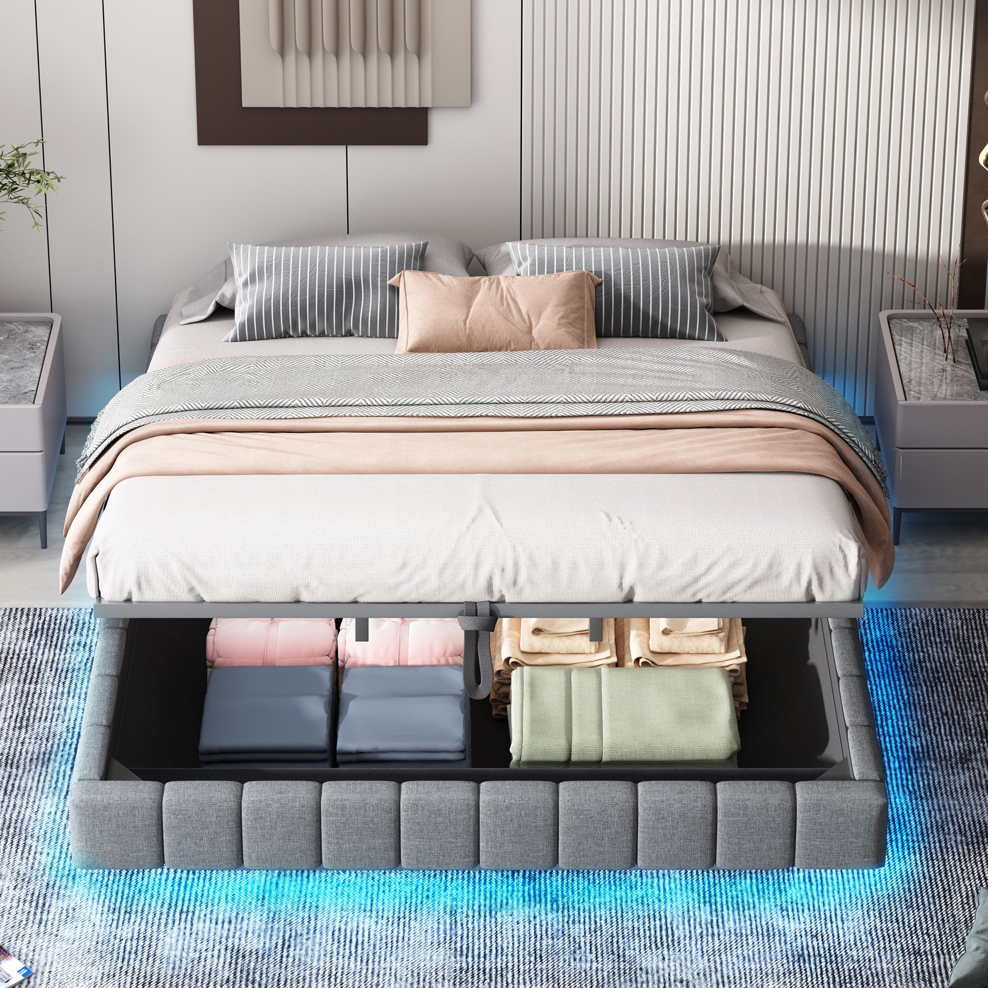 STILVORA Polsterbett 180x200 Jugendbett mit LED-Licht&Bettkasten,Bettgestel günstig online kaufen