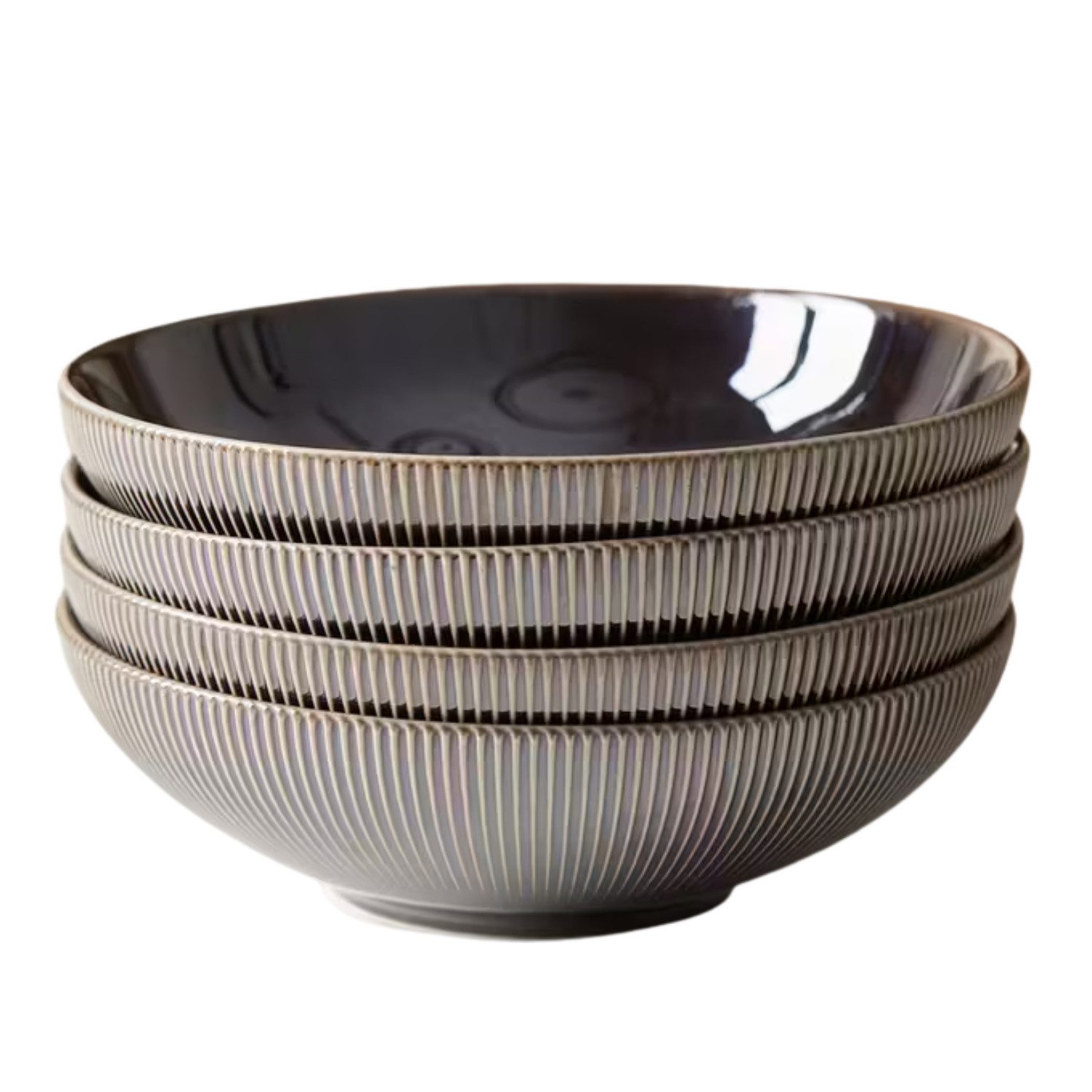 mukuhi Müslischüssel Keramik Müslischalen Set 4er Ø20 cm Schwarz Rillen Design, (Set, 4-tlg), Geriffelt, Ø 20 cm