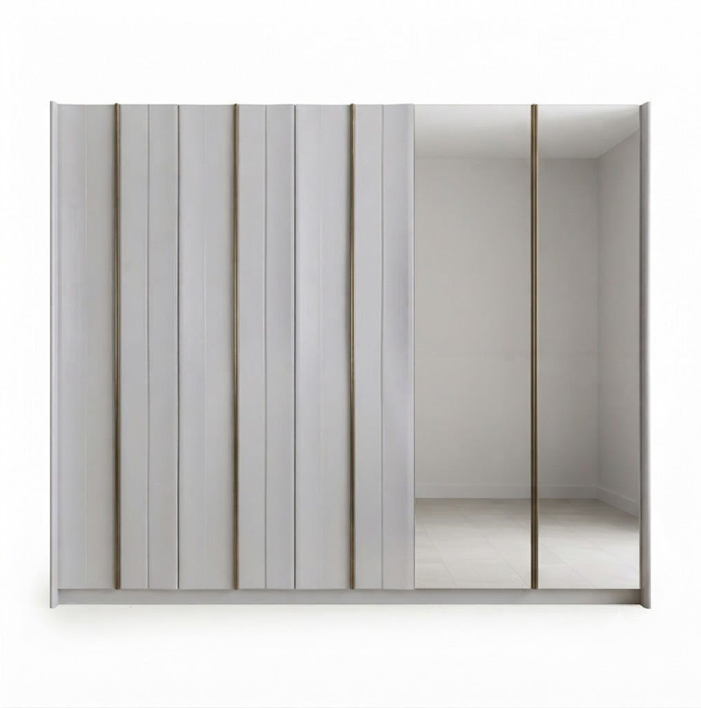 JVmoebel Kleiderschrank Design Kleiderschrank Schiebetürenschrank Schrank Spiegel Beige (1-St., 1-tlg)