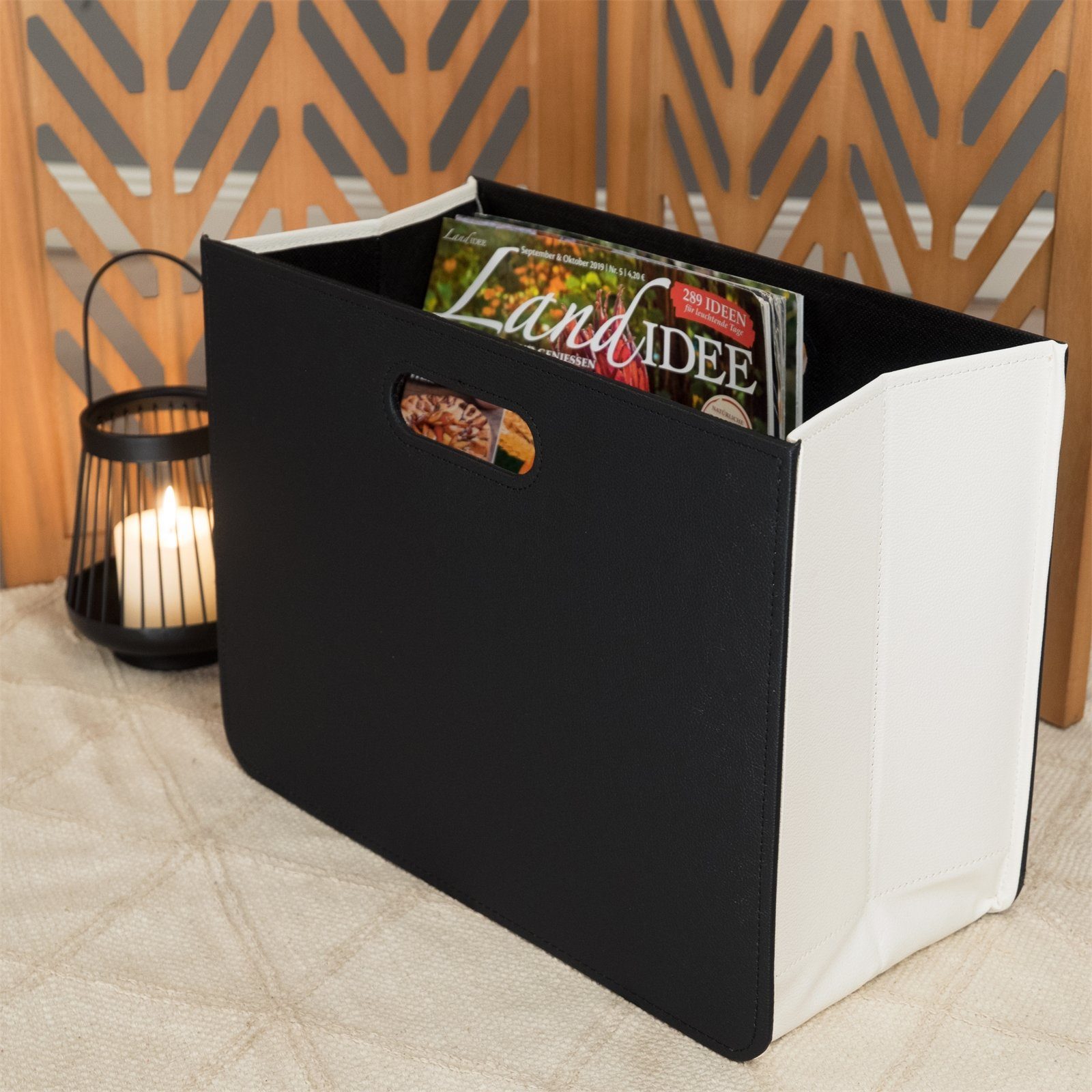 CREEDWOOD Zeitungsständer ZEITUNGSKORB "BUSINESS", schwarz weiß, Magazinsammler, Zeitungsbox