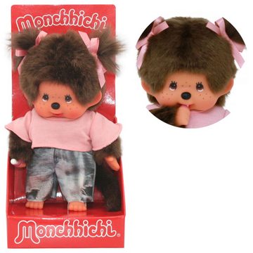 Monchhichi Plüschfigur Jeans Mädchen mit zwei Zöpfchen 20 cm Monchhichi Puppe Fashion