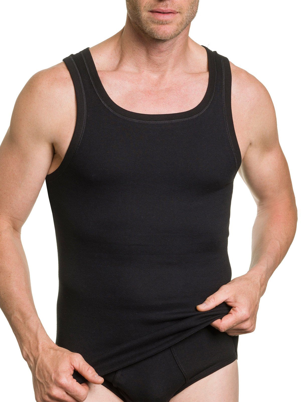 Herren KUMPF hohe Achselhemd (Spar-Set, Feinripp 2-St) Sparpack schwarz Unterhemd Markenqualität 2er