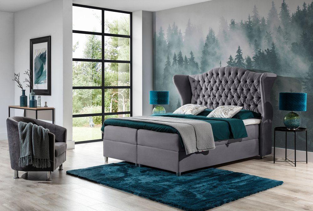 99rooms Boxspringbett Adele (Schlafzimmerbett, Bett), mit Taschenfederkern Matratze, Topper, Bettkasten, Kopfteil gepolstert