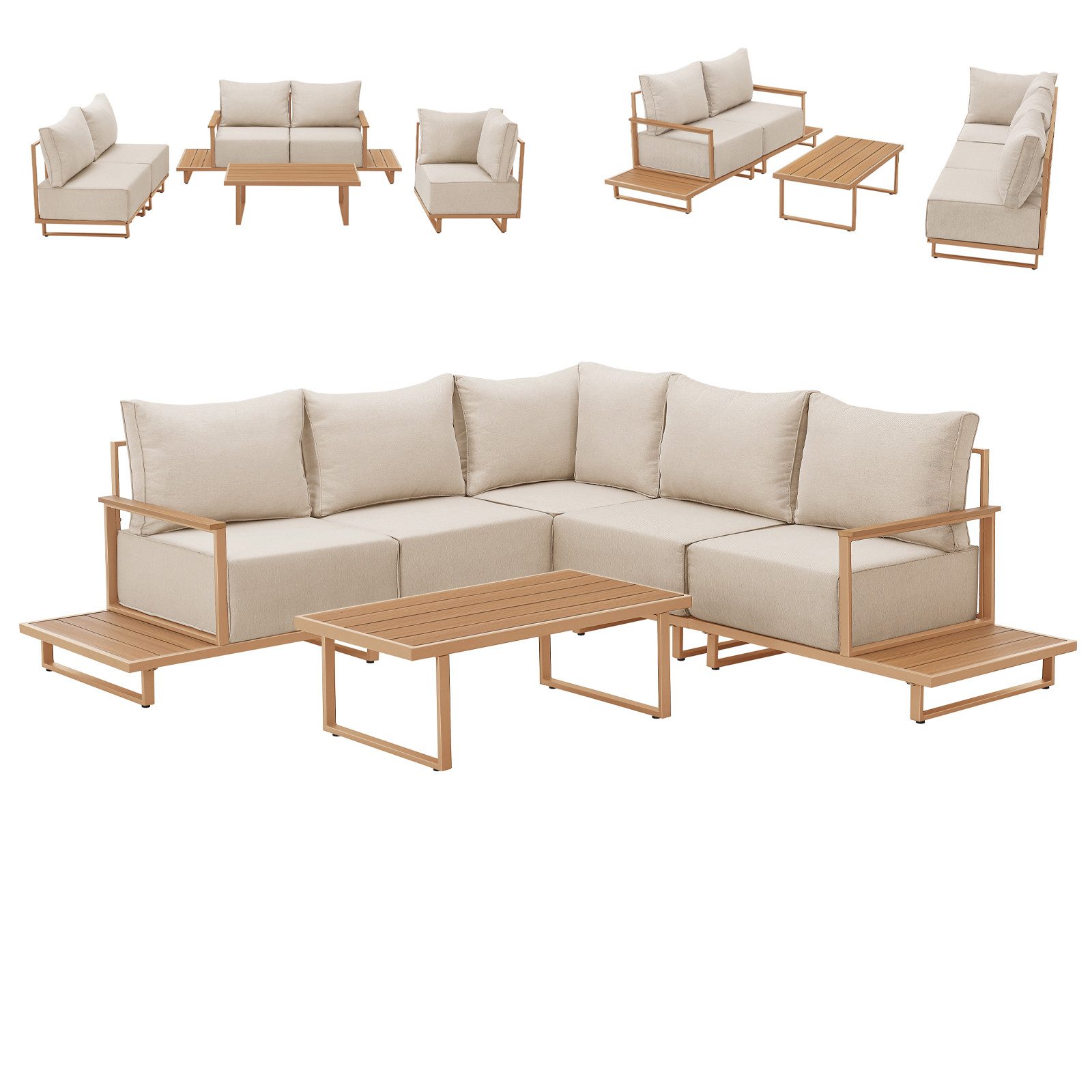SVITA Gartenlounge-Set MALIBU, (Set), Modulare Lounge, Outdoor Sitzgruppe, Dicke Polster, Beige