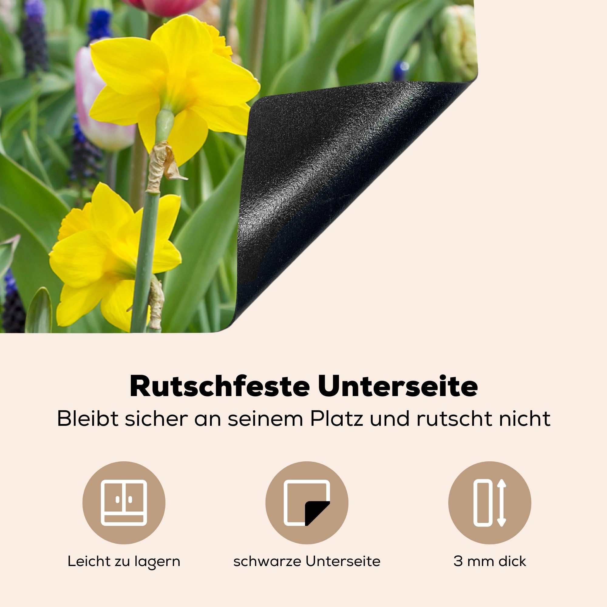 81x52 Vinyl, Herdblende-/Abdeckplatte Tulpengarten, für küche, Schutz Ceranfeldabdeckung (1 tlg), Induktionskochfeld cm, die MuchoWow