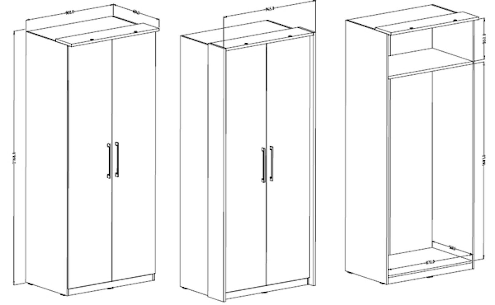 Drehtürenschrank weiß Hochglanz 90x64x216cm (Optima, - weiß Helvetia Optima Kleiderschrank)