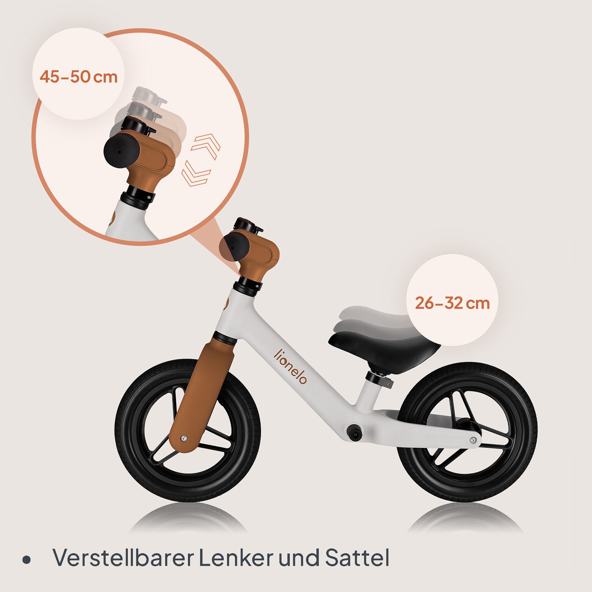 lionelo Laufrad TONI 25 cm Zoll, Leicht/Verstellbar/PU-Räder/120° Lenkerstopp – Bild 5 von 5
