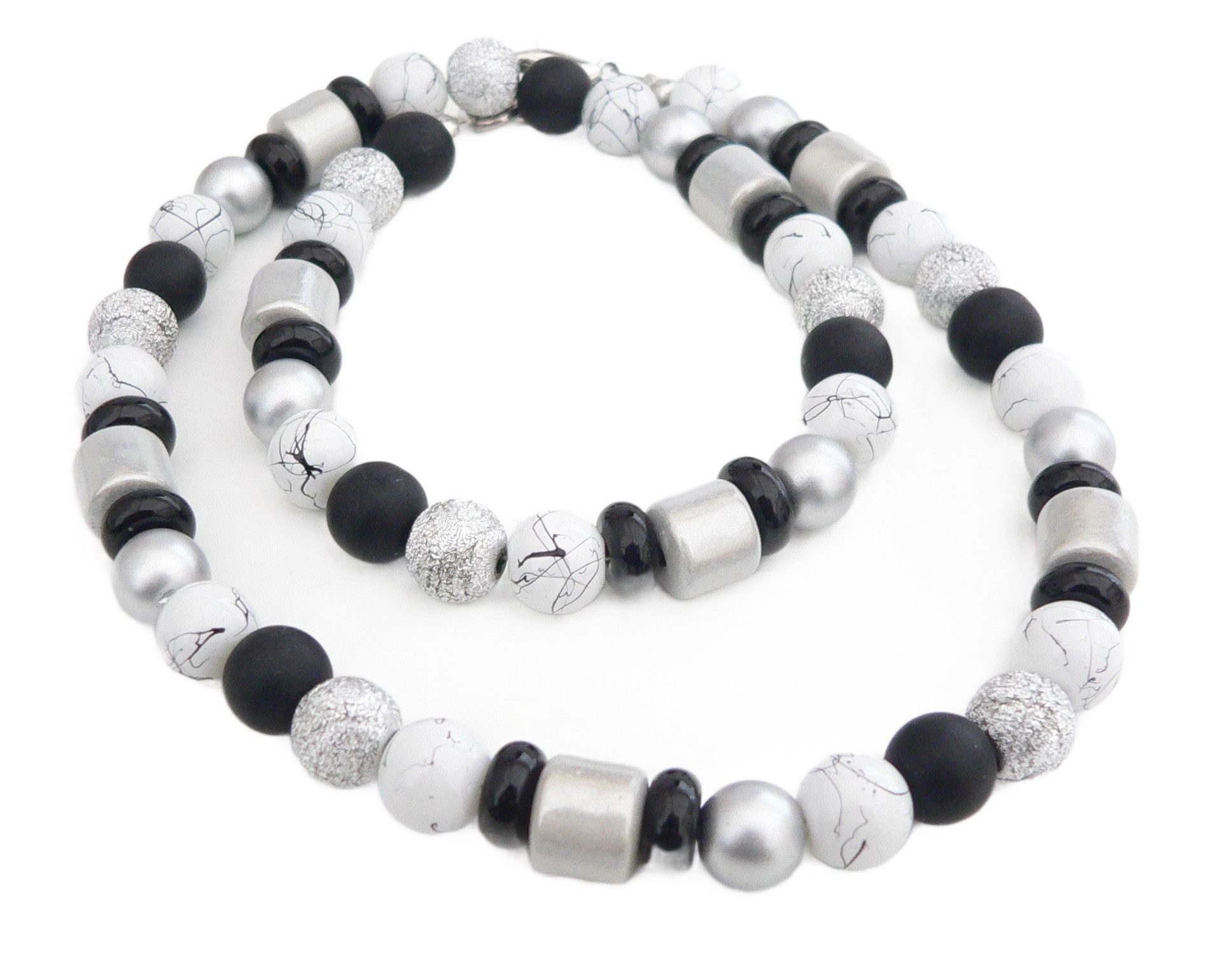 traumschmuck Collier 498. Collier Halskette Glas Miracle silberfarben/schwarz Glitzer, handgefertigt