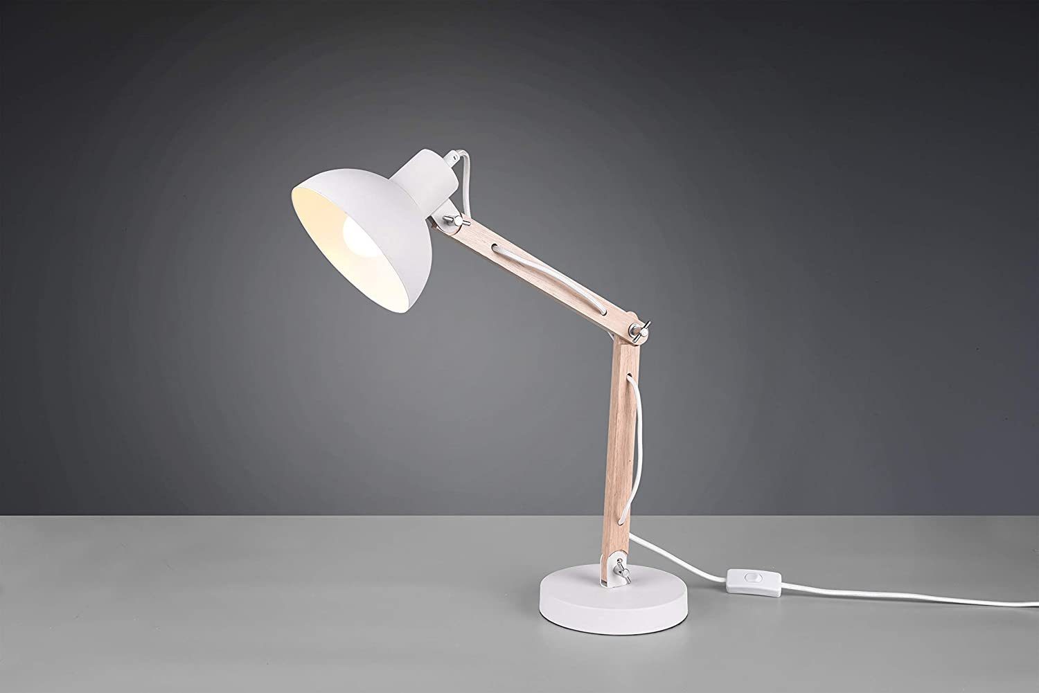 lightling Schreibtischlampe Leuchtmittel, Woody, abhängig Design, flexibel Holzoptik, weiß verstellbar Leuchtmittel, vom ohne