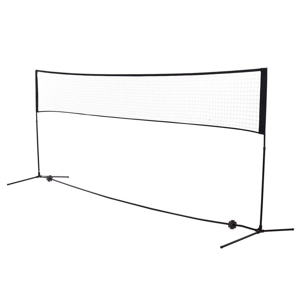 HOMCOM Badmintonnetz Set Höhenverstellbar Volleyballnetz, Metall Polyester  Schwarz (Set, 1-St., faltbares Tennisnetz mit Badmintonschläger 94,158H  cm), W400 x D103 cm