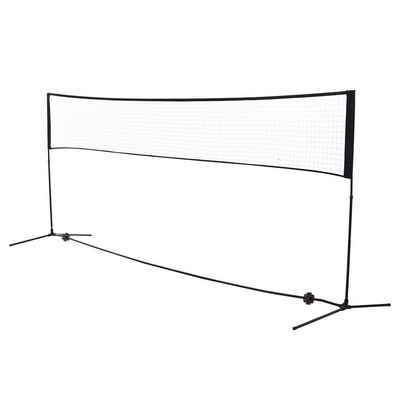 HOMCOM Badmintonnetz Set Höhenverstellbar Volleyballnetz, Metall Polyester Schwarz (Set, 1-St., faltbares Tennisnetz mit Badmintonschläger 94,158H cm), W400 x D103 cm