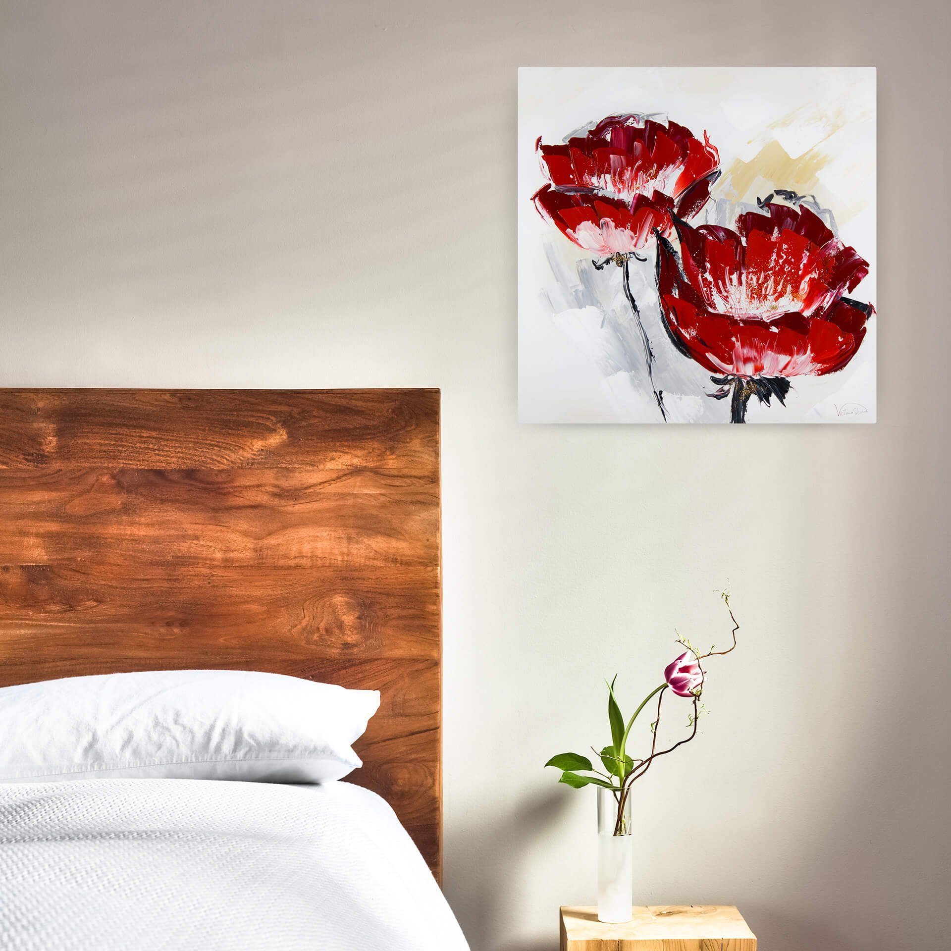 cm, KUNSTLOFT HANDGEMALT 80x80 Gemälde Wandbild Der Duft Leinwandbild der 100% Wohnzimmer Blütenpracht