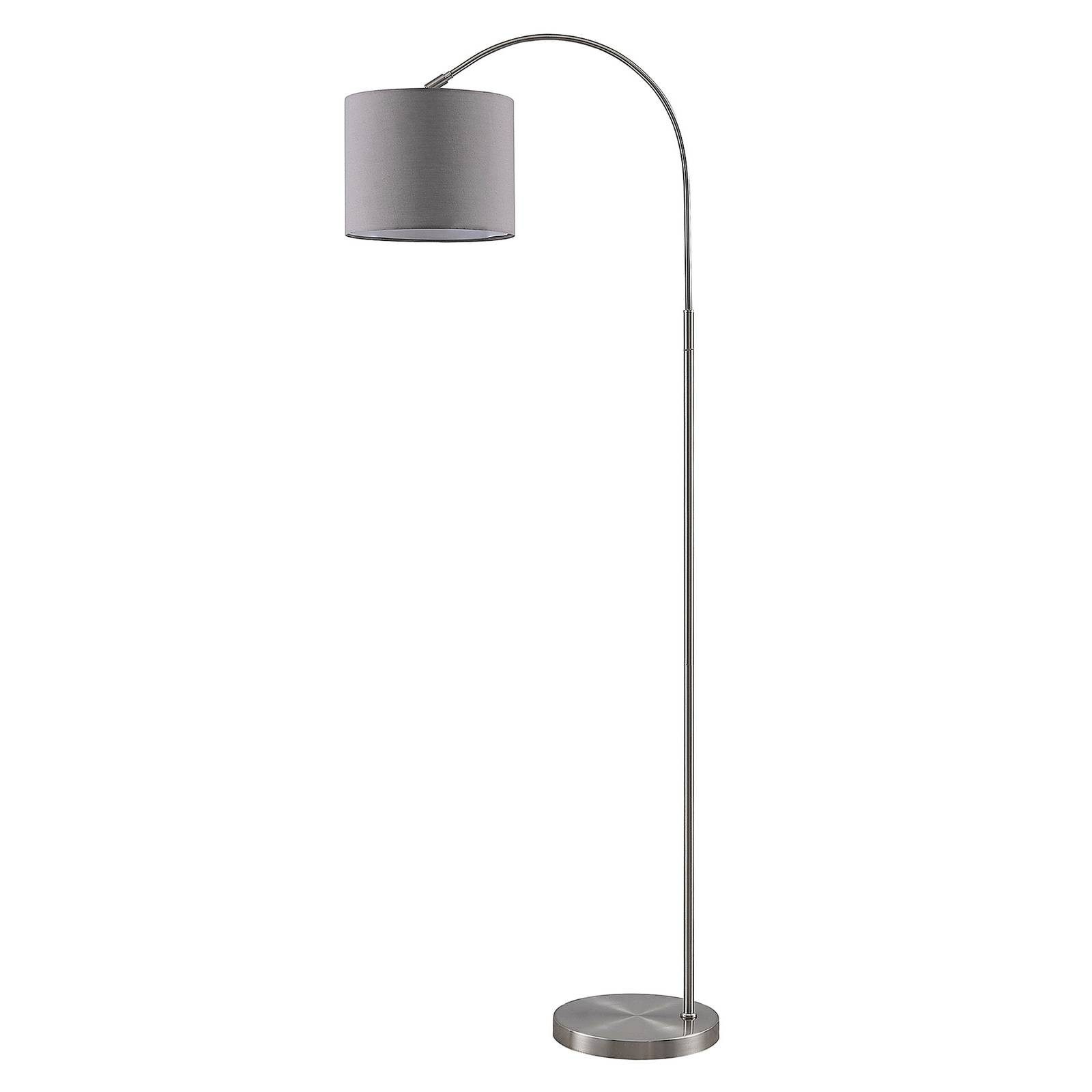 Lindby Bogenlampe Keriba, Leuchtmittel nicht inklusive, Modern, Eisen, Textil, nickel satin, taupe, 1 flammig, E27