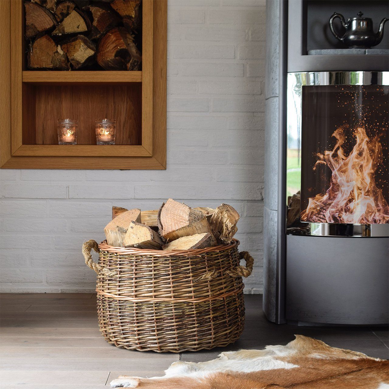 UNUS HOME Kaminholzkorb Korb Weide rund 2 Seilgriffe (1 St) günstig online kaufen