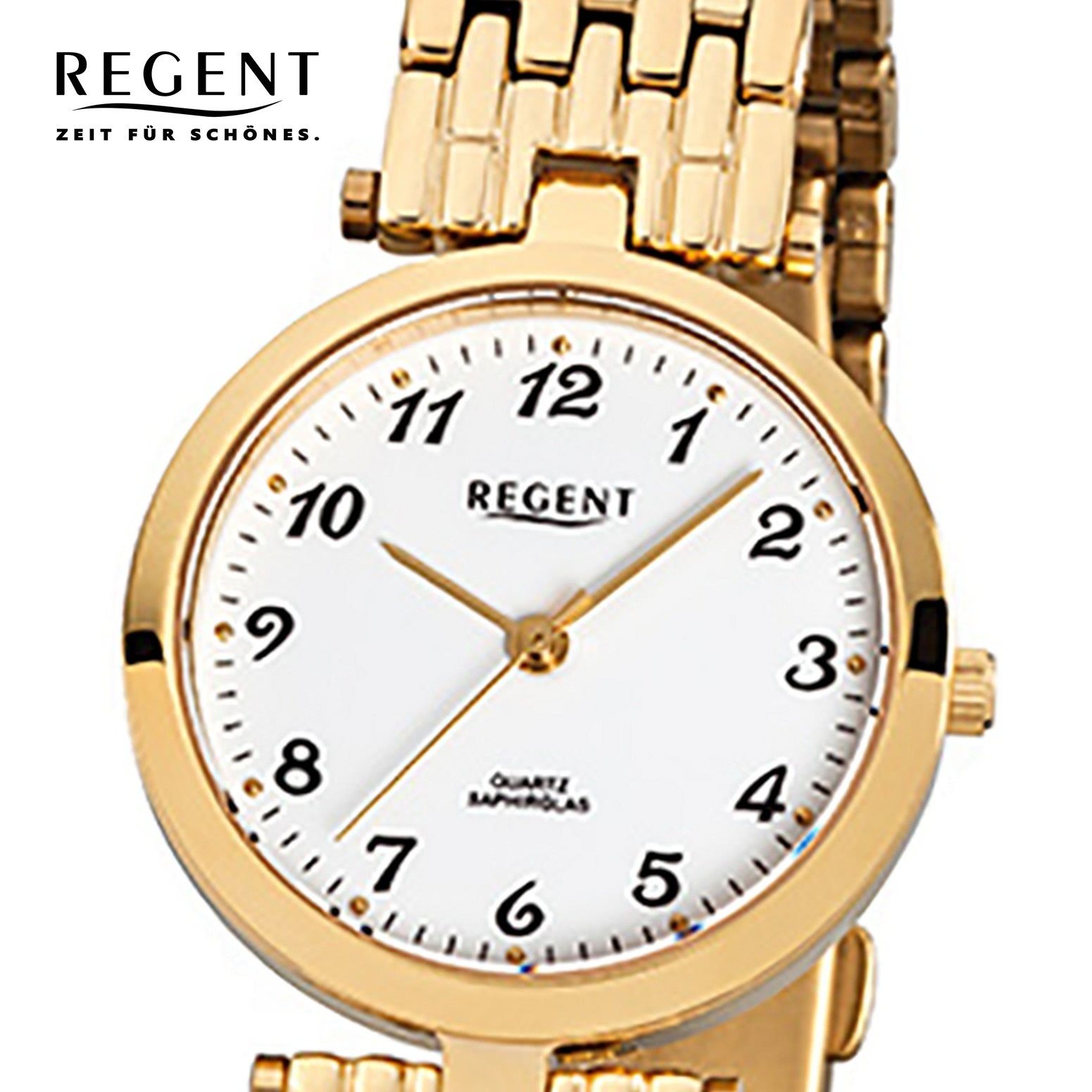 Regent Quarzuhr Regent Damen-Armbanduhr gold Damen (ca. klein 28mm), F-905, Armbanduhr Edelstahlarmband Analog rund