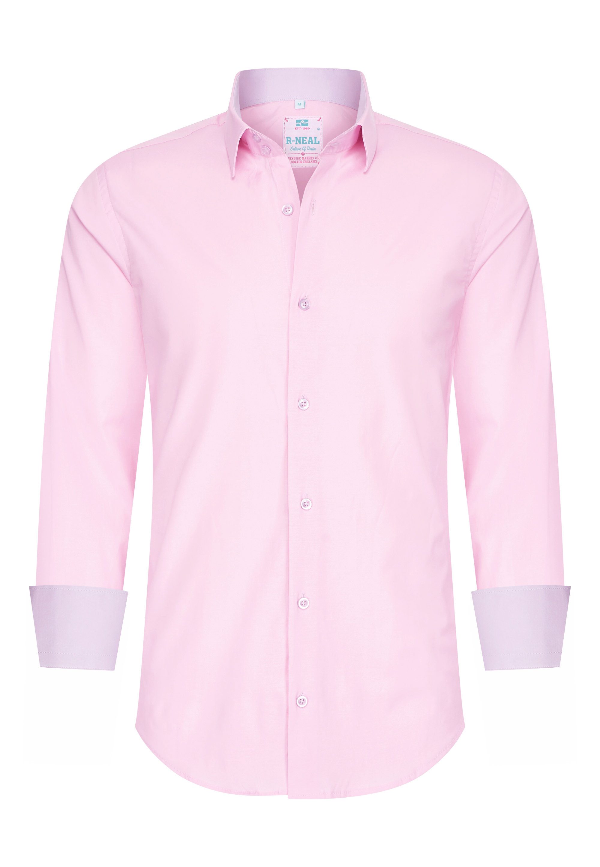 R-NEAL Businesshemd Pastellhemd Herren Slim Fit Hemd Langarm Kontrasthemd Cotton Strech
