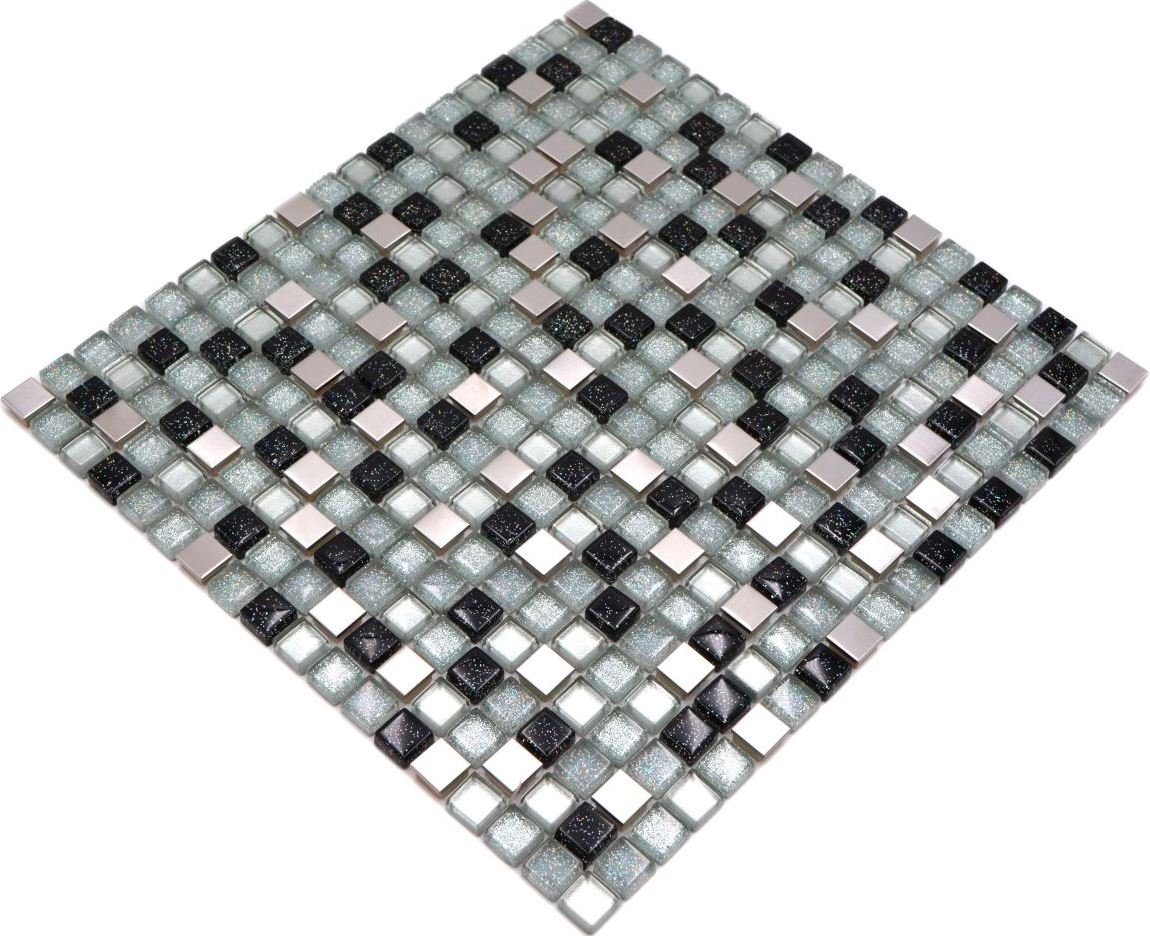Mosani Mosaikfliesen silber grau schwarz Mosaikfliese Edelstahl Glasmosaik