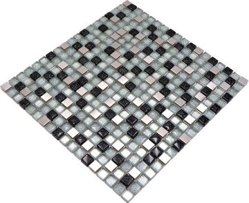 Mosani Mosaikfliesen Glasmosaik Mosaikfliese Edelstahl silber schwarz grau