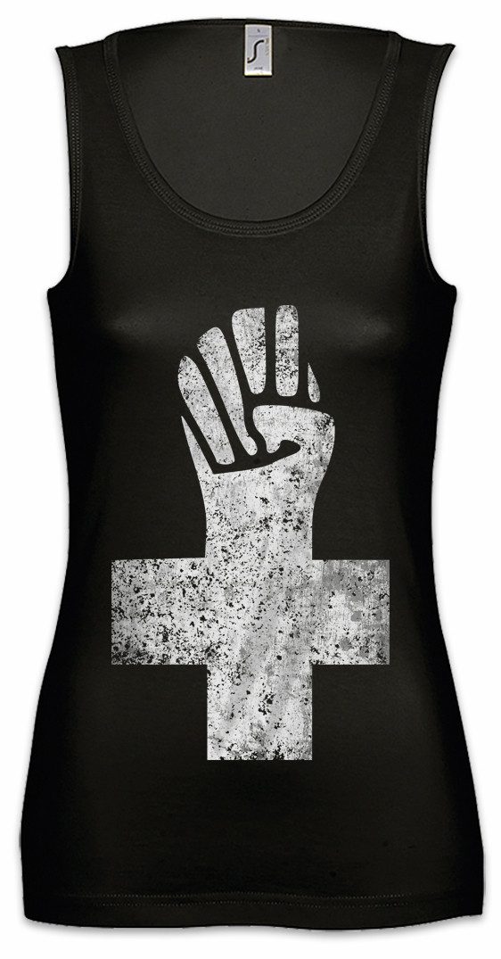 Urban Backwoods Tanktop Anarchist Cross Ärmelloses Damen T-Shirt Anarchy Kreus Logo Symbol Demo Fist Rock Music