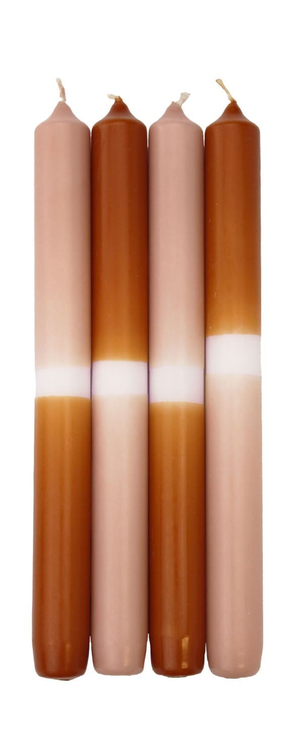 INNA-Glas Tafelkerze Dip Dye Stabkerzen LISSITA, 4 Stück, lachs-cognac, 25cm, Ø2,3cm, 11h