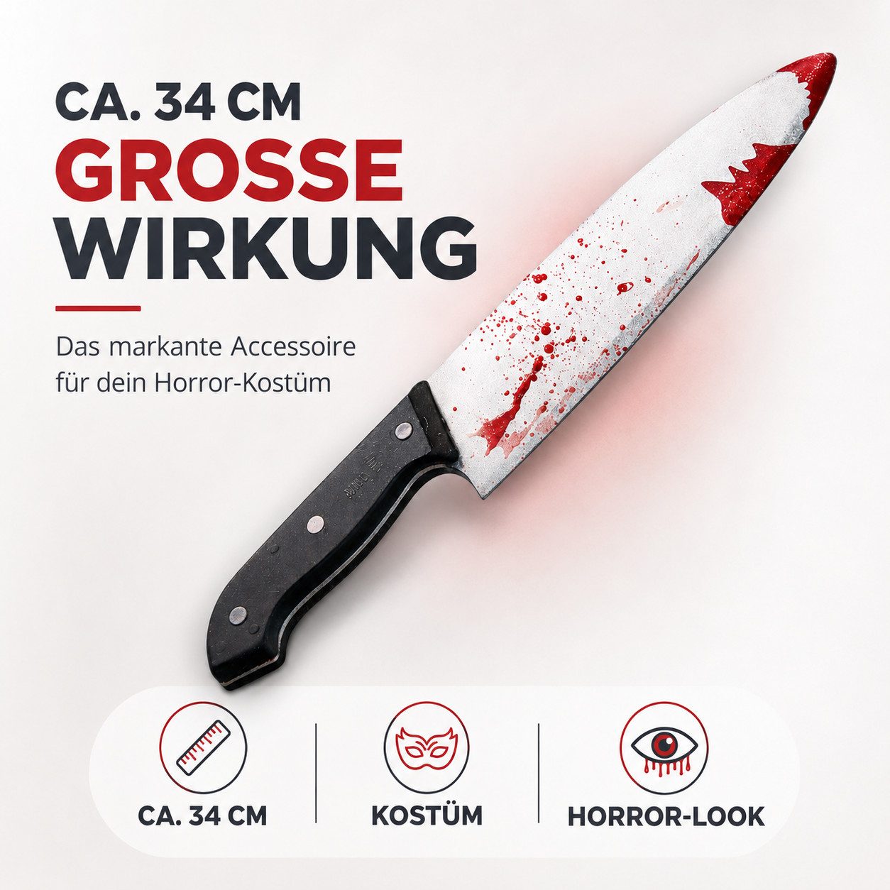 FASCHINFEVER Kostüm Fake Messer ca. 34 cm Accessoire mit Blut -für Halloween & Fasching