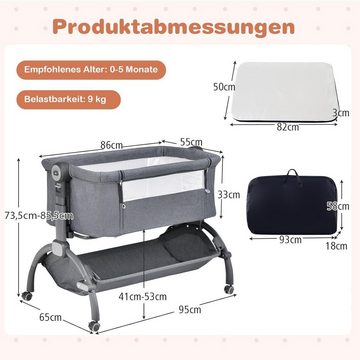 KOMFOTTEU Beistellbett 3-in-1-Babywiege, 7-Fach höhenverstellbar, bis 9 kg Belastbar