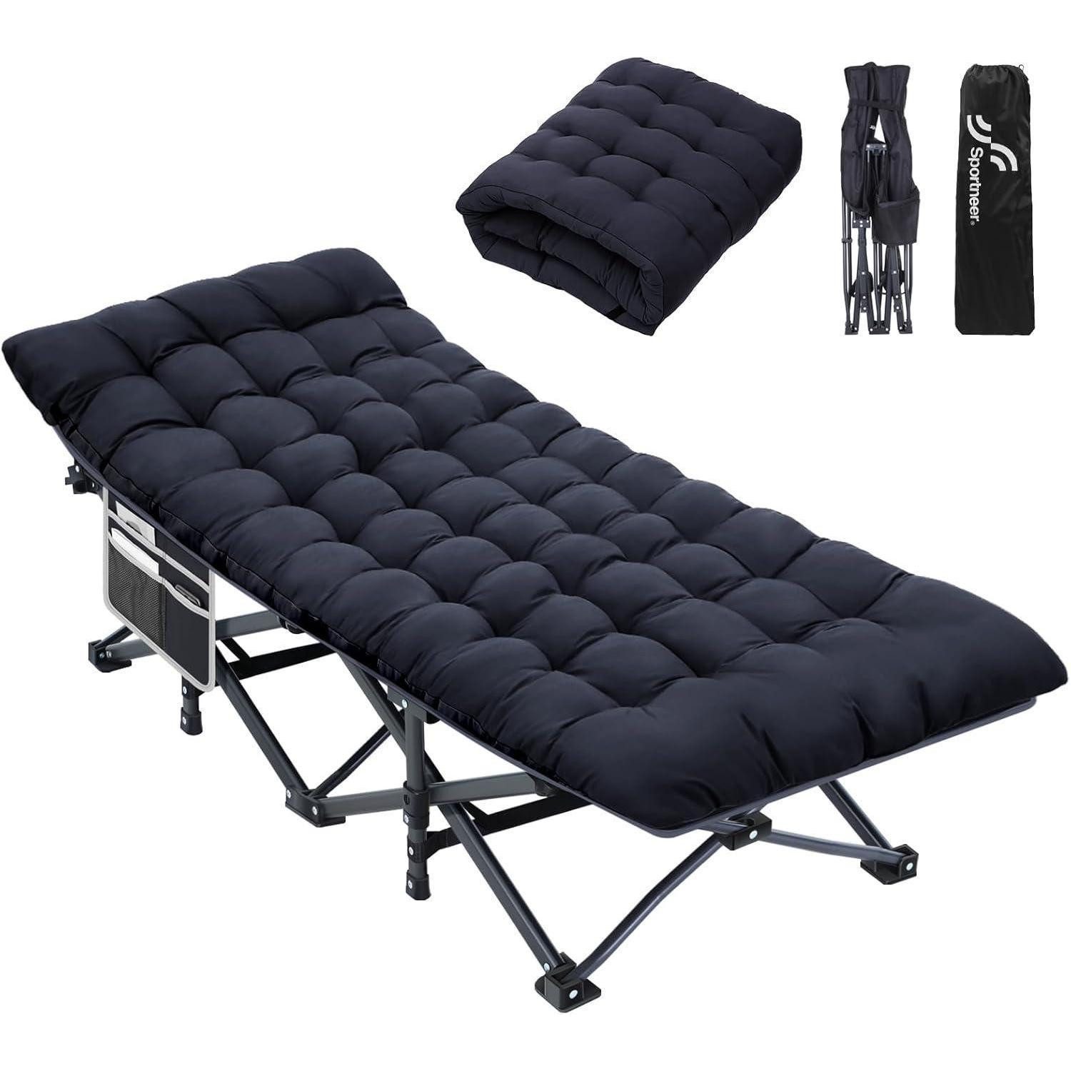 LuxusKollektion Feldbett Feldbett Klappbett Matratze Campingbett Tragfähigkeit schwarz schwarz
