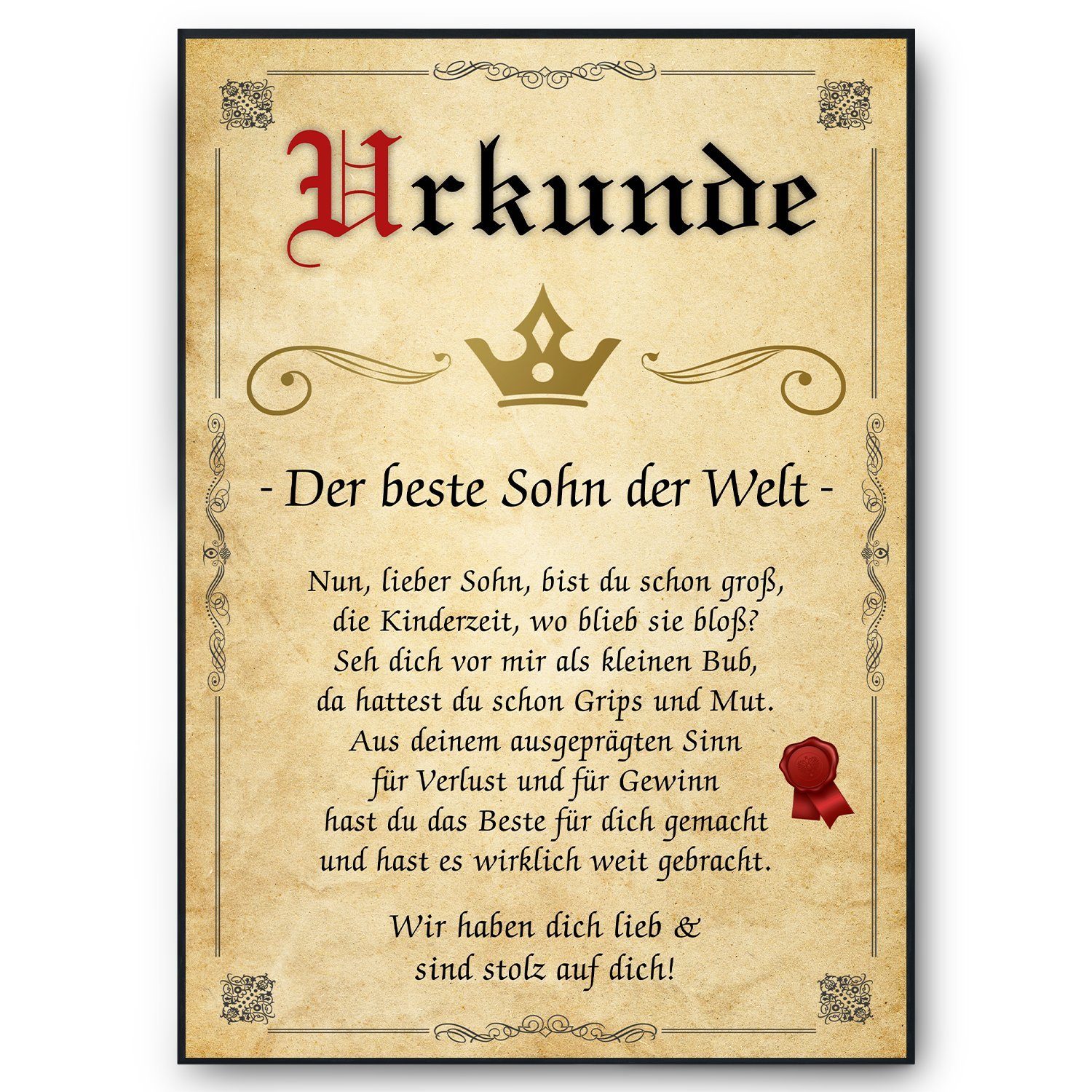 Tigerlino Poster Bester Sohn Urkunde Geschenkidee Bild Sohn Geschenk Wertsc günstig online kaufen