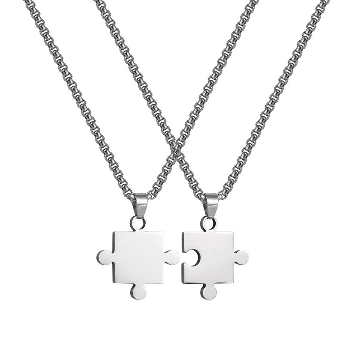 KARMA Partnerkette Puzzleteil Silber Edelstahl Paar Halskette modern Geschenk Paare (Partnerschmuck, Edelstahlhalskette Damenschmuck Herrenschmuck), Partnerhalskette Halskette Mann Frau Partner Kette Metall