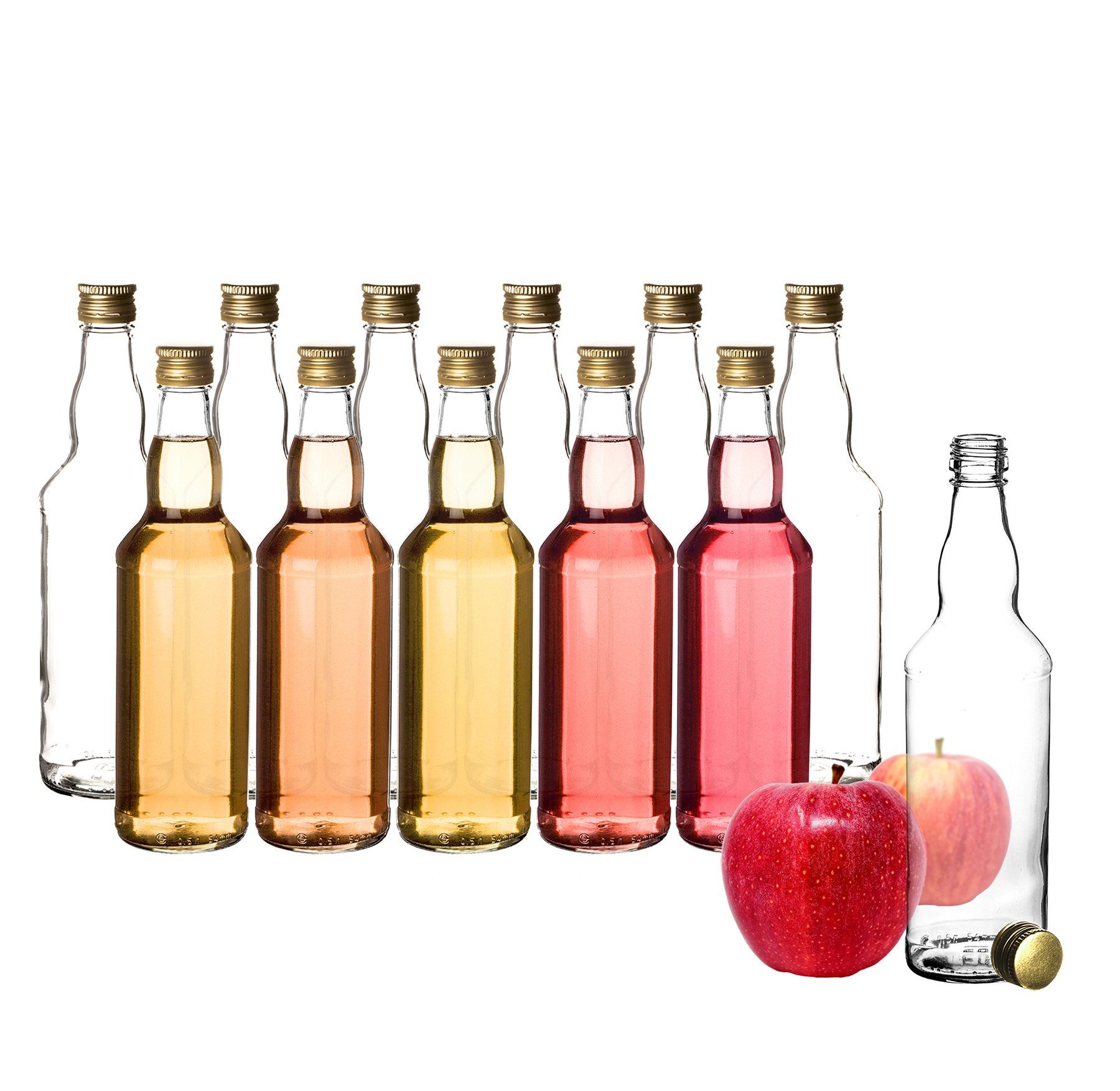 BigDean Trinkflasche Glasflaschen, 12x Glasflaschen, 500ml, Schraubverschluss, Gold
