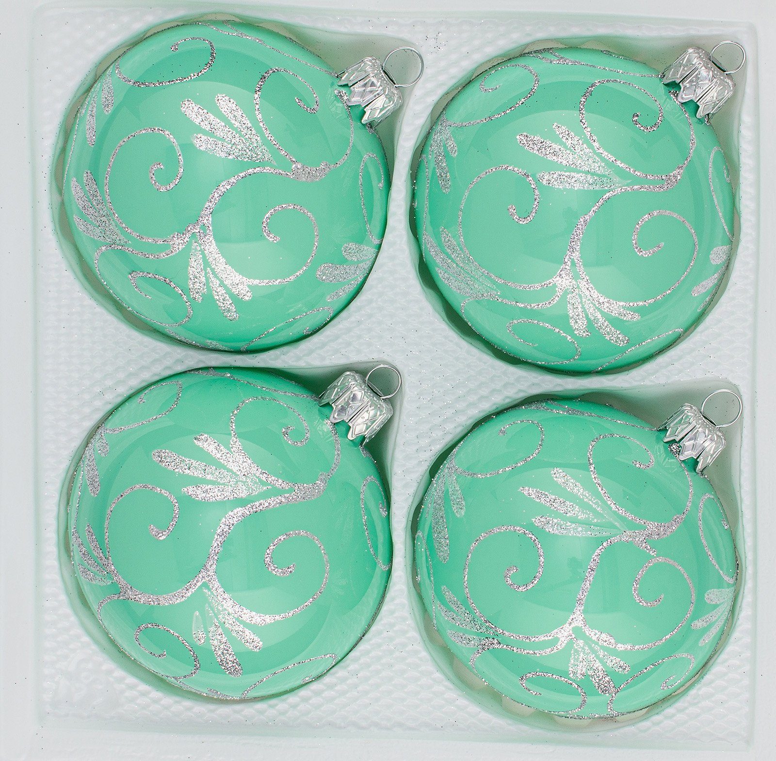 Weihnachtsbaumkugel 4tlg Glas-Weihnachtskugel Set 8cm Ø "Hochgl. Modern Mint Silber Ornam"