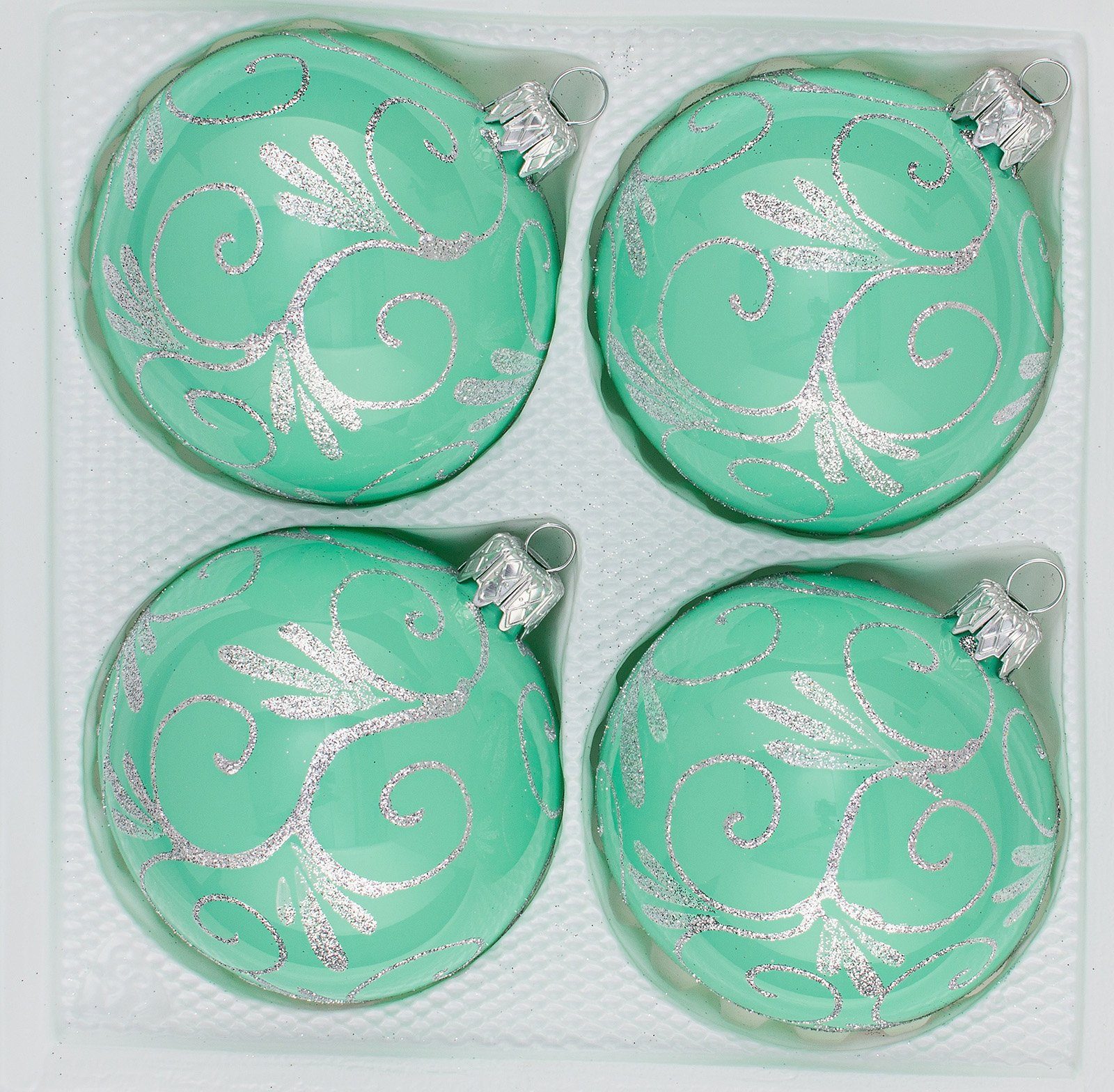 Navidacio Weihnachtsbaumkugel 4tlg Glas-Weihnachtskugel Set 8cm Ø "Hochgl. Modern Mint Silber Ornam"