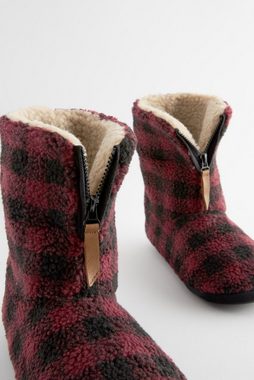 Next Karierte Hausstiefel mit Reißverschluss aus Fleece Hausstiefel (1-tlg)