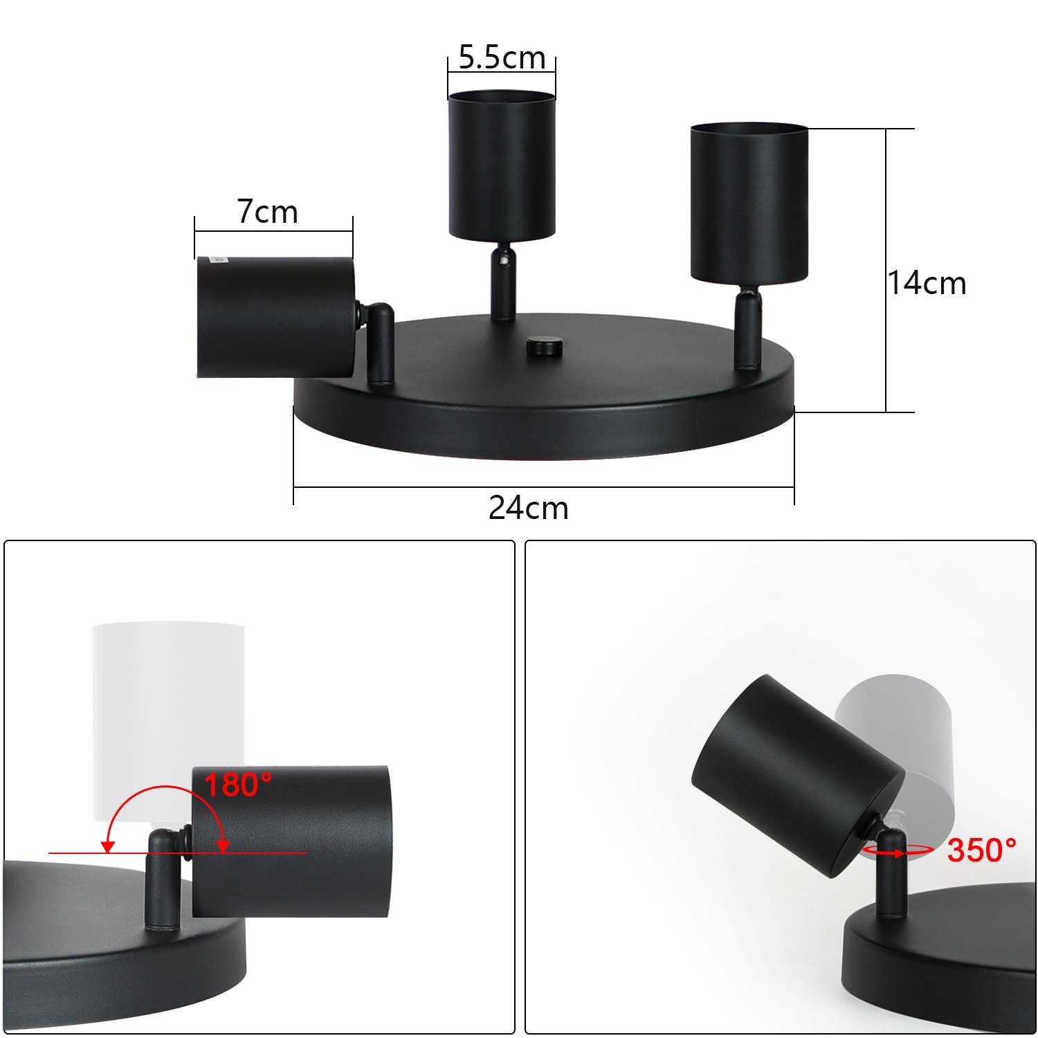 ohne mehrflammige Flexible ZMH Schwarzer Deckenstrahler Rotation, Leuchtmittel, 3 Flammig