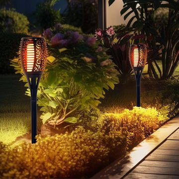Expo Börse LED Solarleuchte, Solarlampe Gartenleuchte Außenlampe LED Feuereffekt Fackel H 78 cm 2x